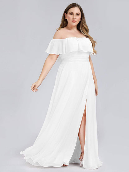 Elegant Off-The-Shoulder Ruffle Bridesmaid Dress with Thigh-High Split