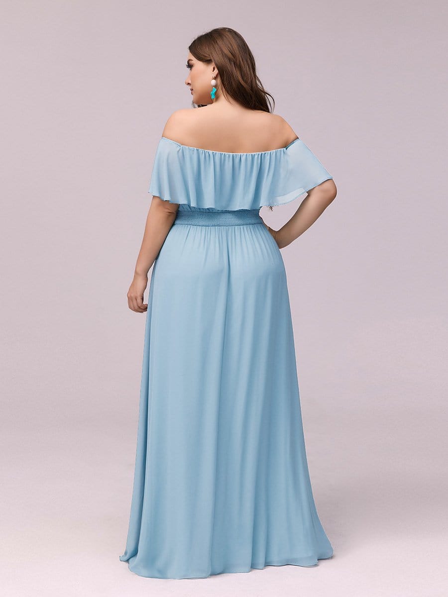 Elegant Off-The-Shoulder Ruffle Bridesmaid Dress with Thigh-High Split