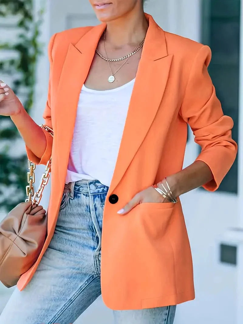 Elegant One Button Suit Jacket with Lapel, Chic Long Sleeve Office Attire for Women