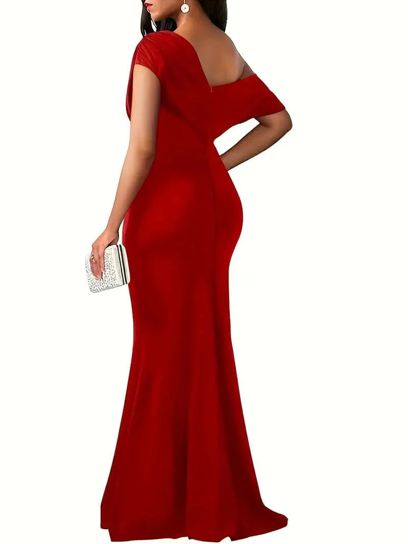 Elegant One-Shoulder Backless Slim Bridesmaid Maxi Dress