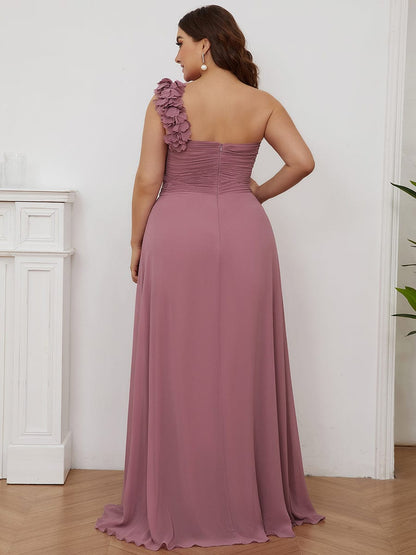 Elegant One Shoulder Chiffon Bridesmaid Gown for Plus Sizes
