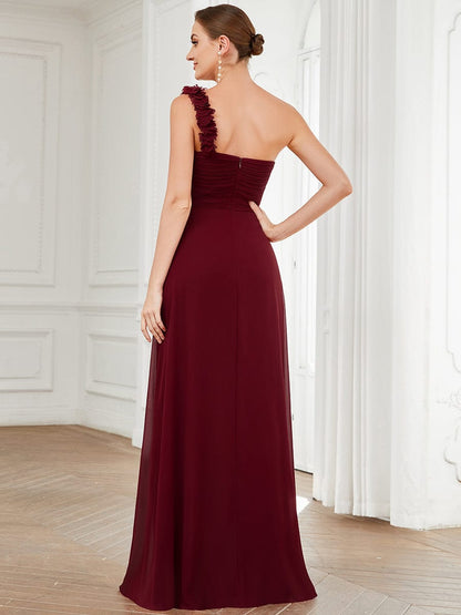 Elegant One-Shoulder Chiffon Bridesmaid Gown with Floral Detail