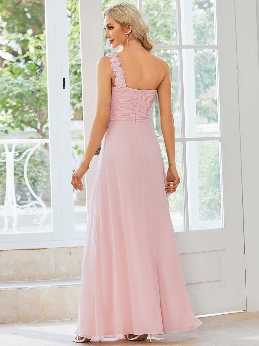 Elegant One-Shoulder Chiffon Bridesmaid Gown with Floral Detail