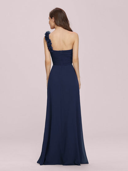 Elegant One-Shoulder Chiffon Bridesmaid Gown with Flower Detail