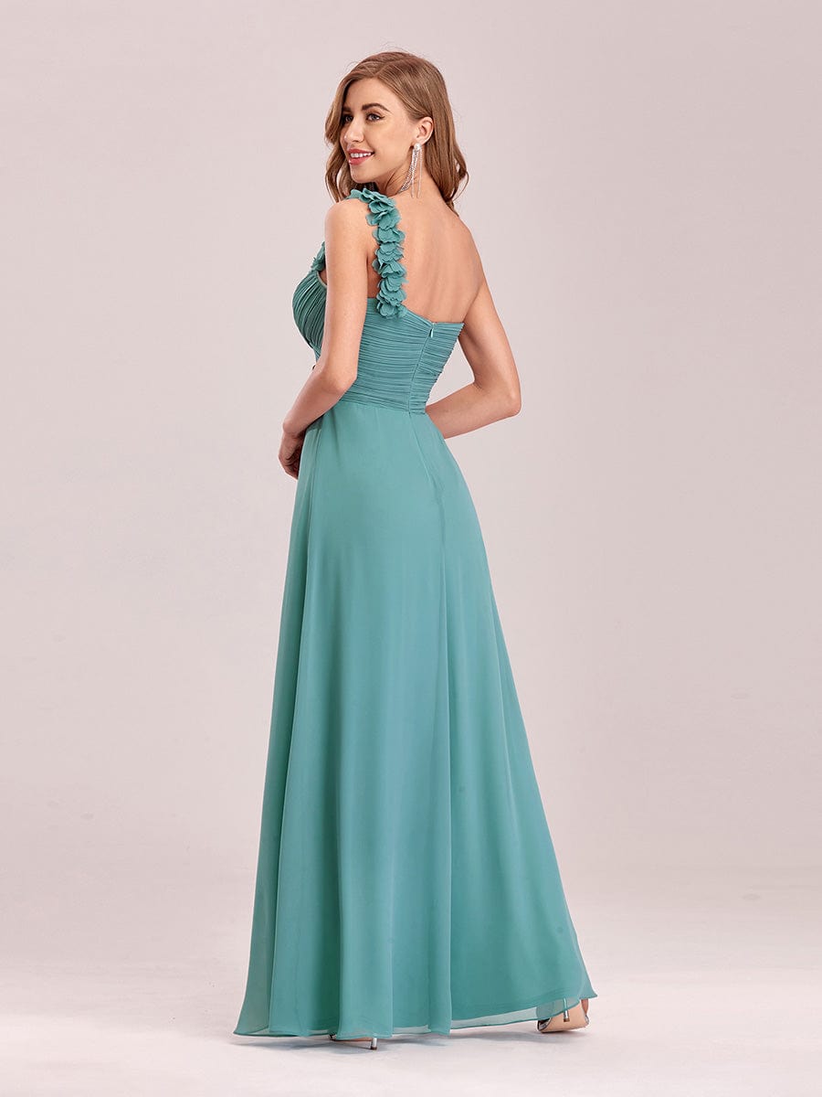 Elegant One-Shoulder Chiffon Bridesmaid Gown with Flower Detail