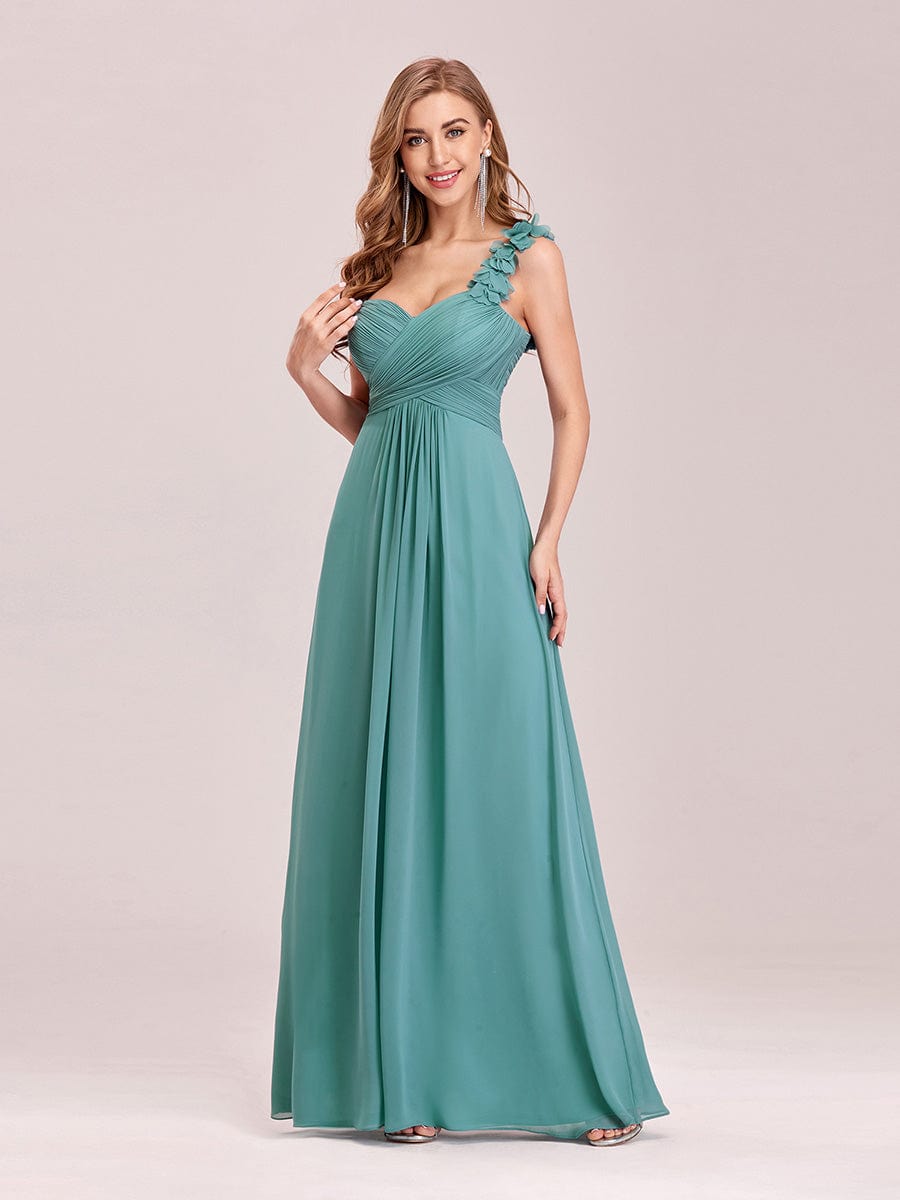 Elegant One-Shoulder Chiffon Bridesmaid Gown with Flower Detail