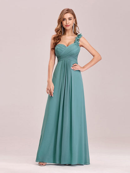 Elegant One-Shoulder Chiffon Bridesmaid Gown with Flower Detail