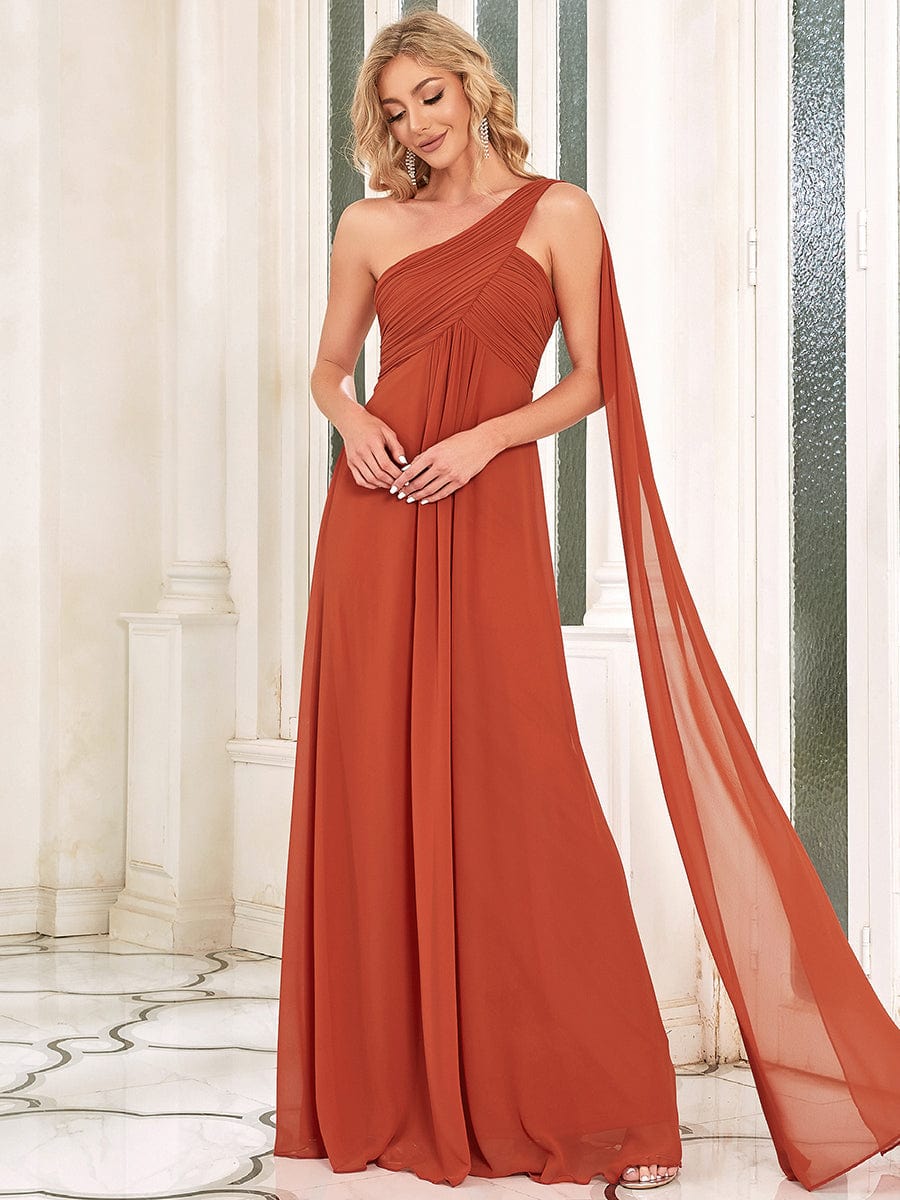 Elegant One-Shoulder Chiffon Bridesmaid Gown with Pleats