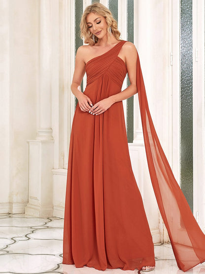 Elegant One-Shoulder Chiffon Bridesmaid Gown with Pleats