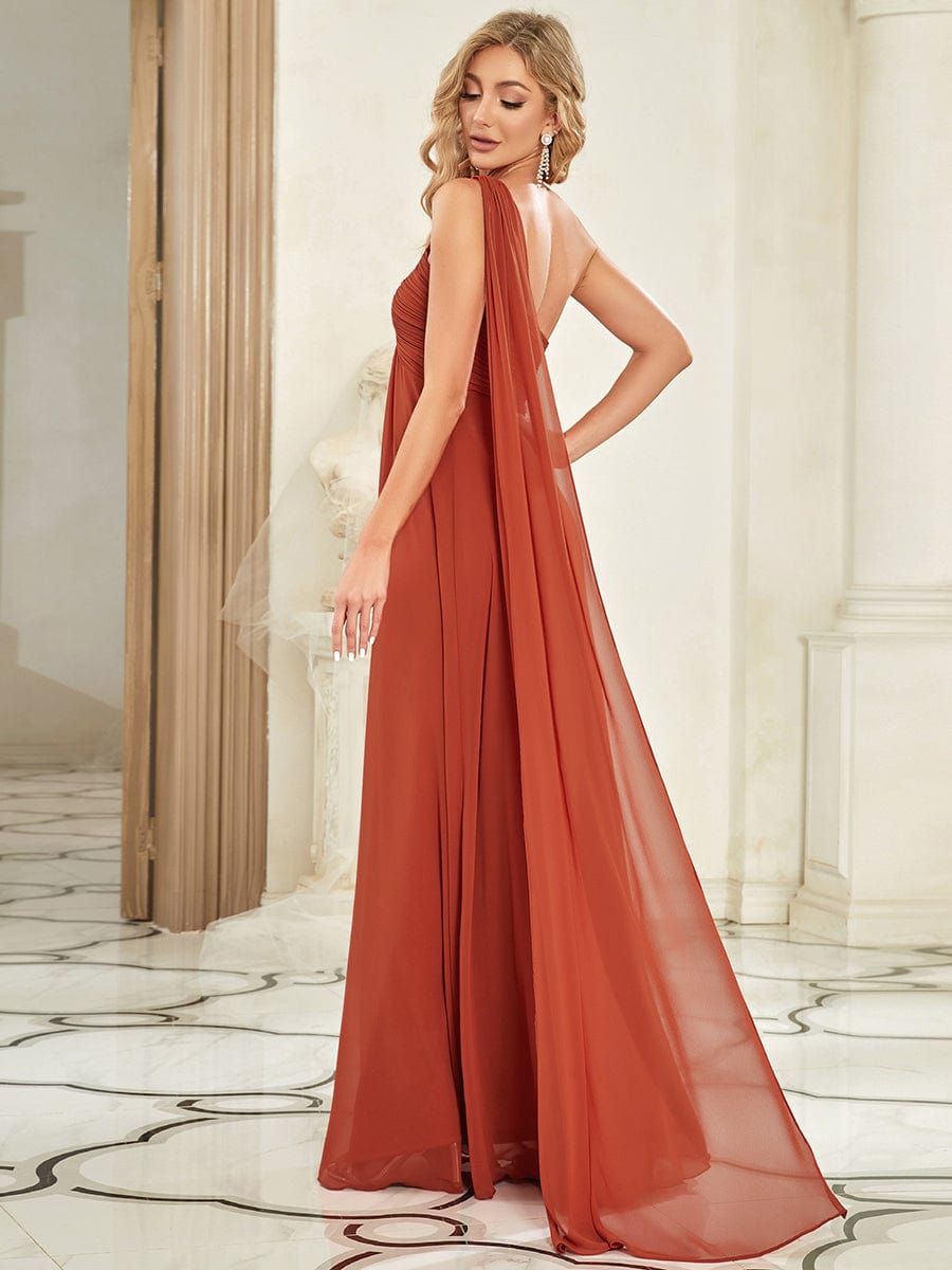 Elegant One-Shoulder Chiffon Bridesmaid Gown with Pleats