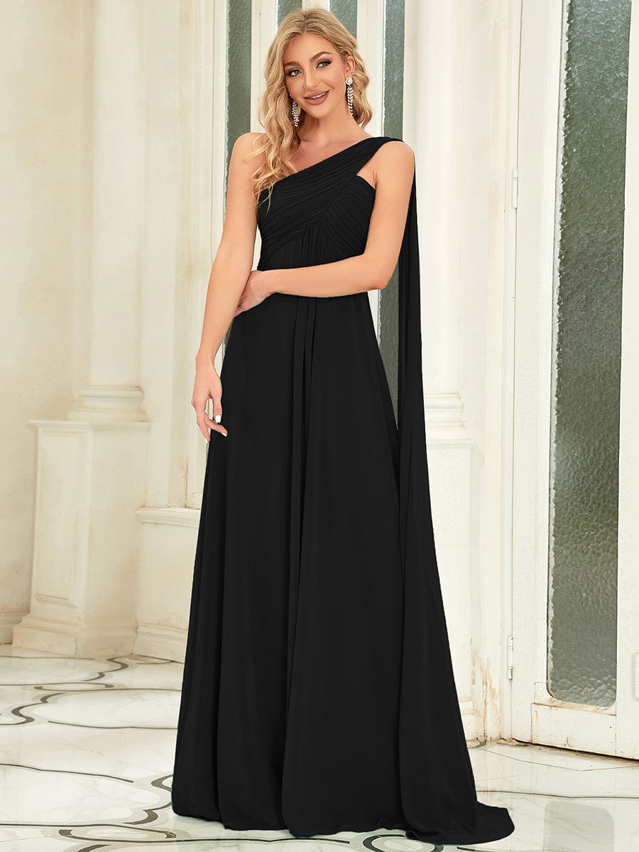 Elegant One-Shoulder Chiffon Bridesmaid Gown with Pleats