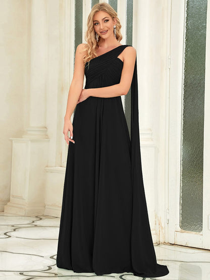 Elegant One-Shoulder Chiffon Bridesmaid Gown with Pleats