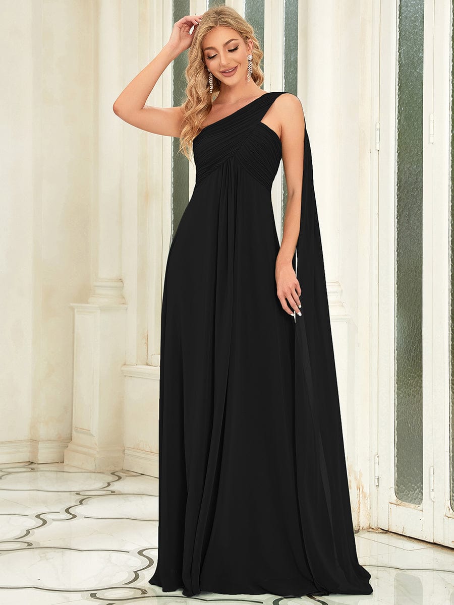 Elegant One-Shoulder Chiffon Bridesmaid Gown with Pleats