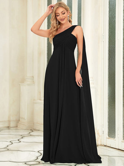 Elegant One-Shoulder Chiffon Bridesmaid Gown with Pleats