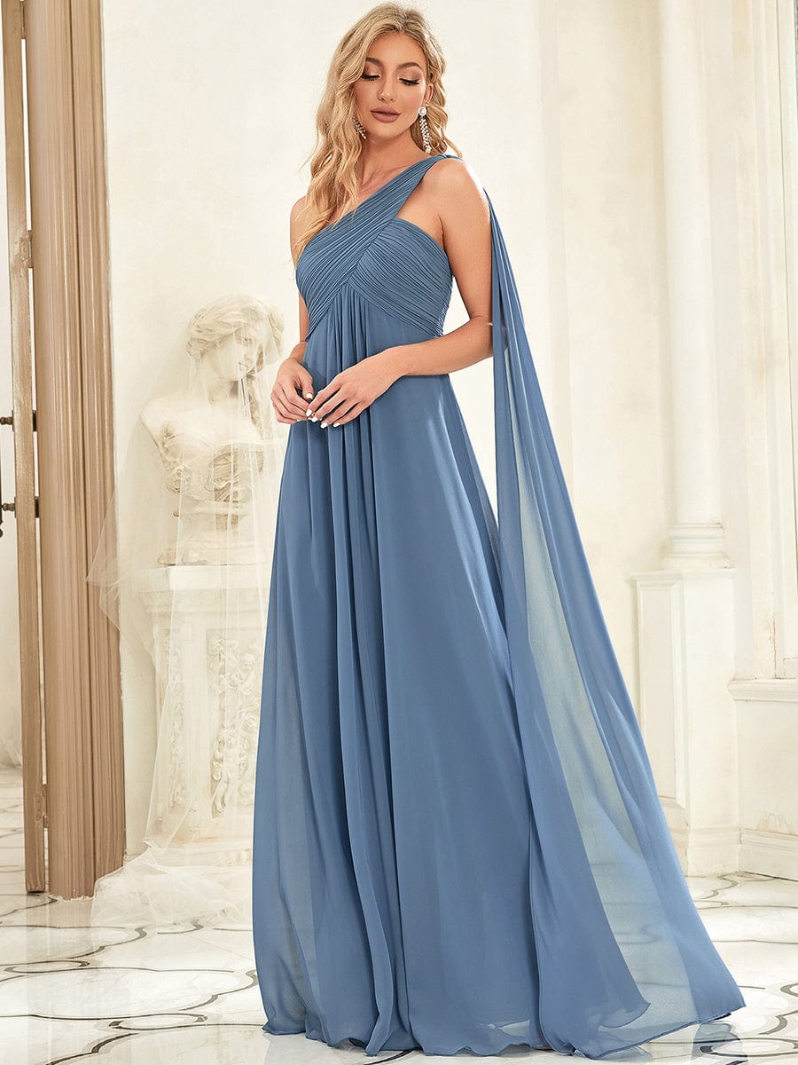 Elegant One-Shoulder Chiffon Bridesmaid Gown with Pleats