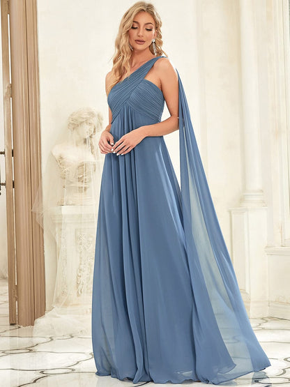 Elegant One-Shoulder Chiffon Bridesmaid Gown with Pleats