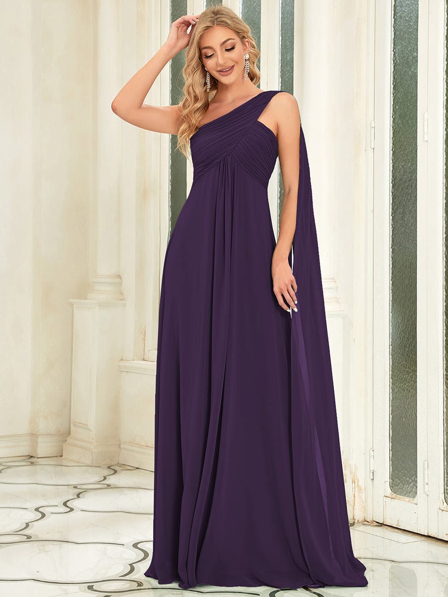 Elegant One-Shoulder Chiffon Bridesmaid Gown with Pleats