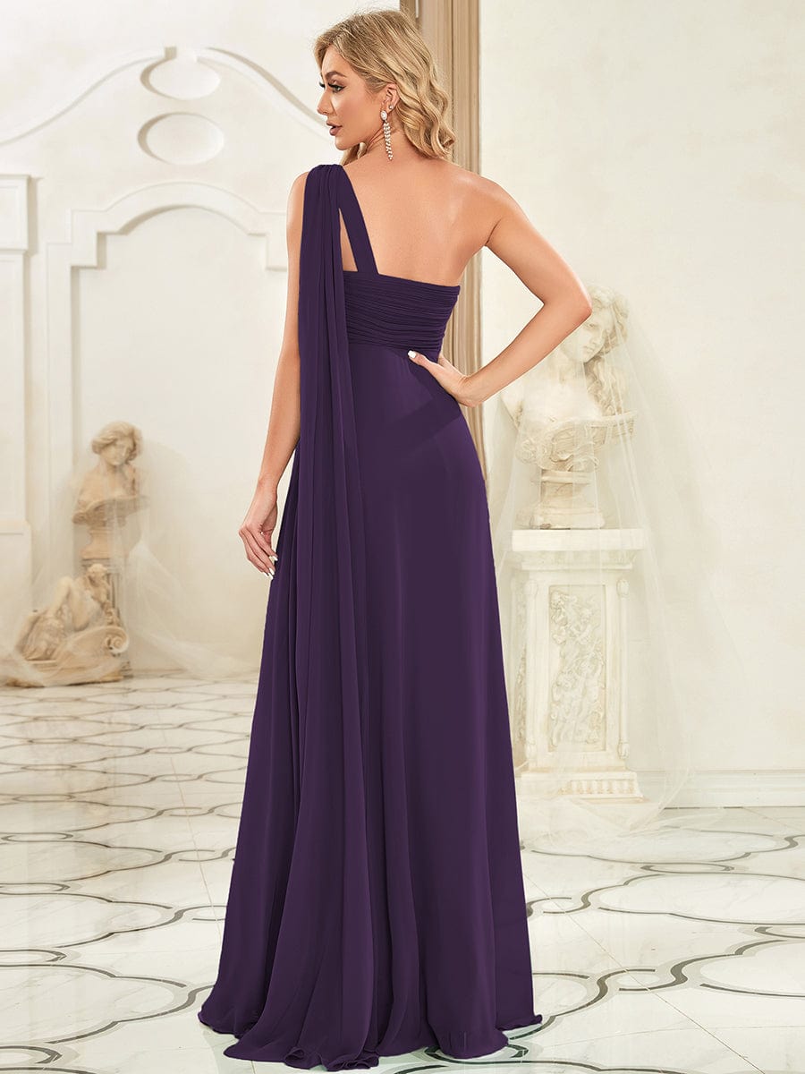 Elegant One-Shoulder Chiffon Bridesmaid Gown with Pleats