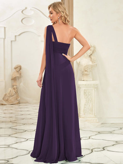 Elegant One-Shoulder Chiffon Bridesmaid Gown with Pleats