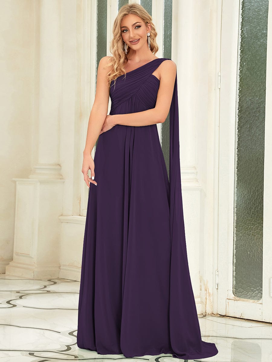 Elegant One-Shoulder Chiffon Bridesmaid Gown with Pleats
