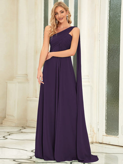 Elegant One-Shoulder Chiffon Bridesmaid Gown with Pleats