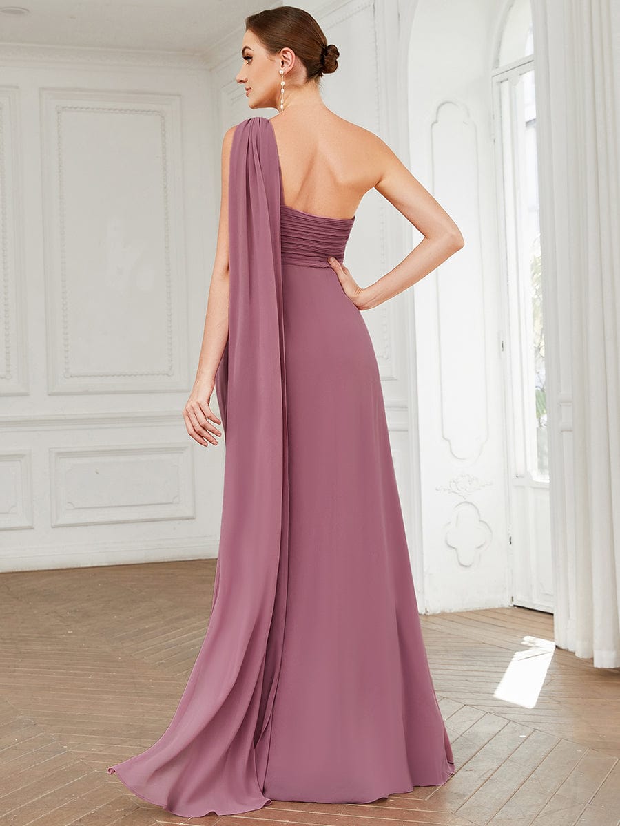 Elegant One-Shoulder Chiffon Bridesmaid Gown with Pleats