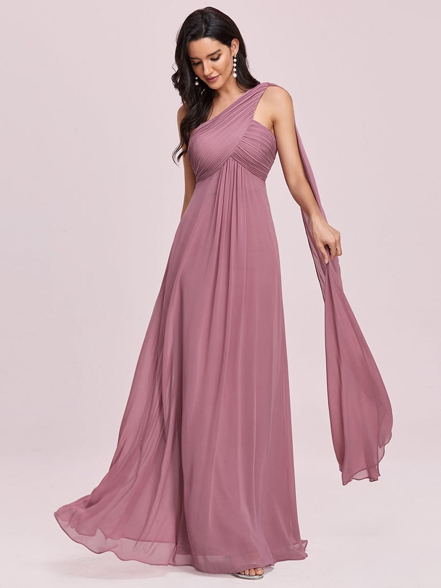Elegant One-Shoulder Chiffon Bridesmaid Gown with Pleats