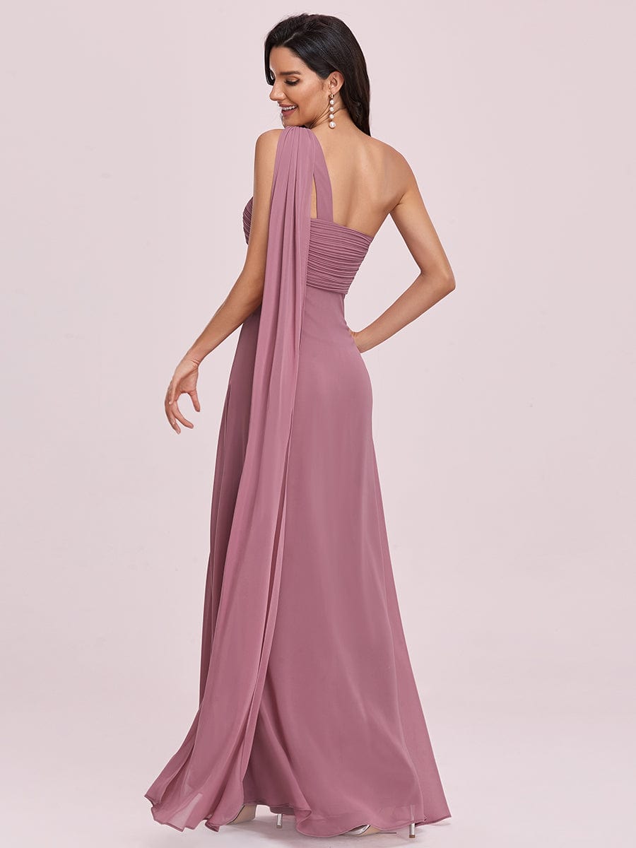 Elegant One-Shoulder Chiffon Bridesmaid Gown with Pleats