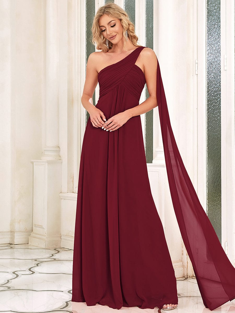 Elegant One-Shoulder Chiffon Bridesmaid Gown with Pleats
