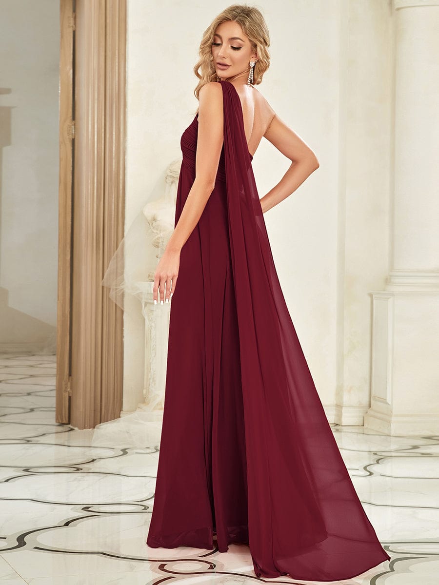 Elegant One-Shoulder Chiffon Bridesmaid Gown with Pleats