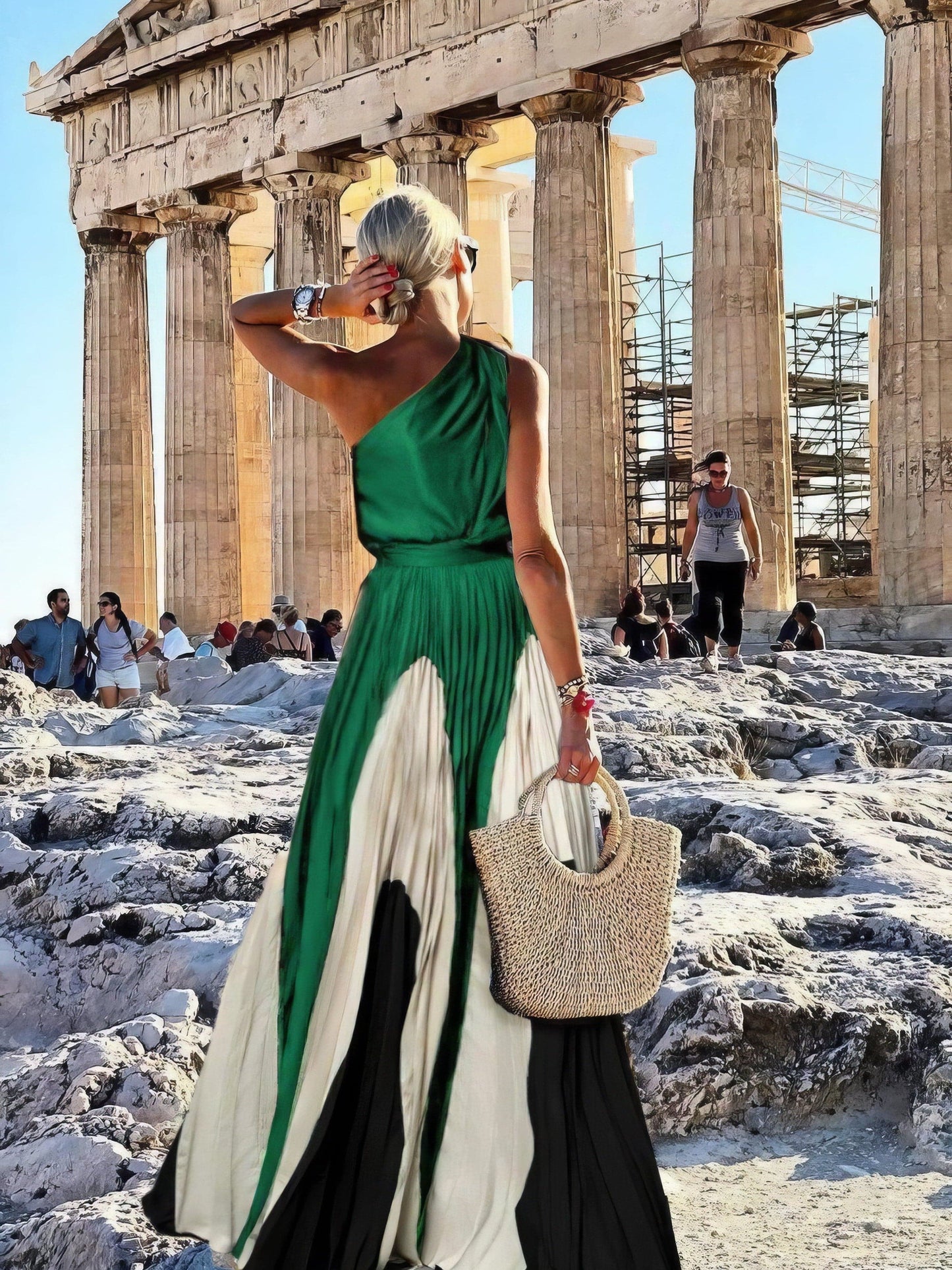 Elegant One Shoulder Colorblock A Line Prom Dress