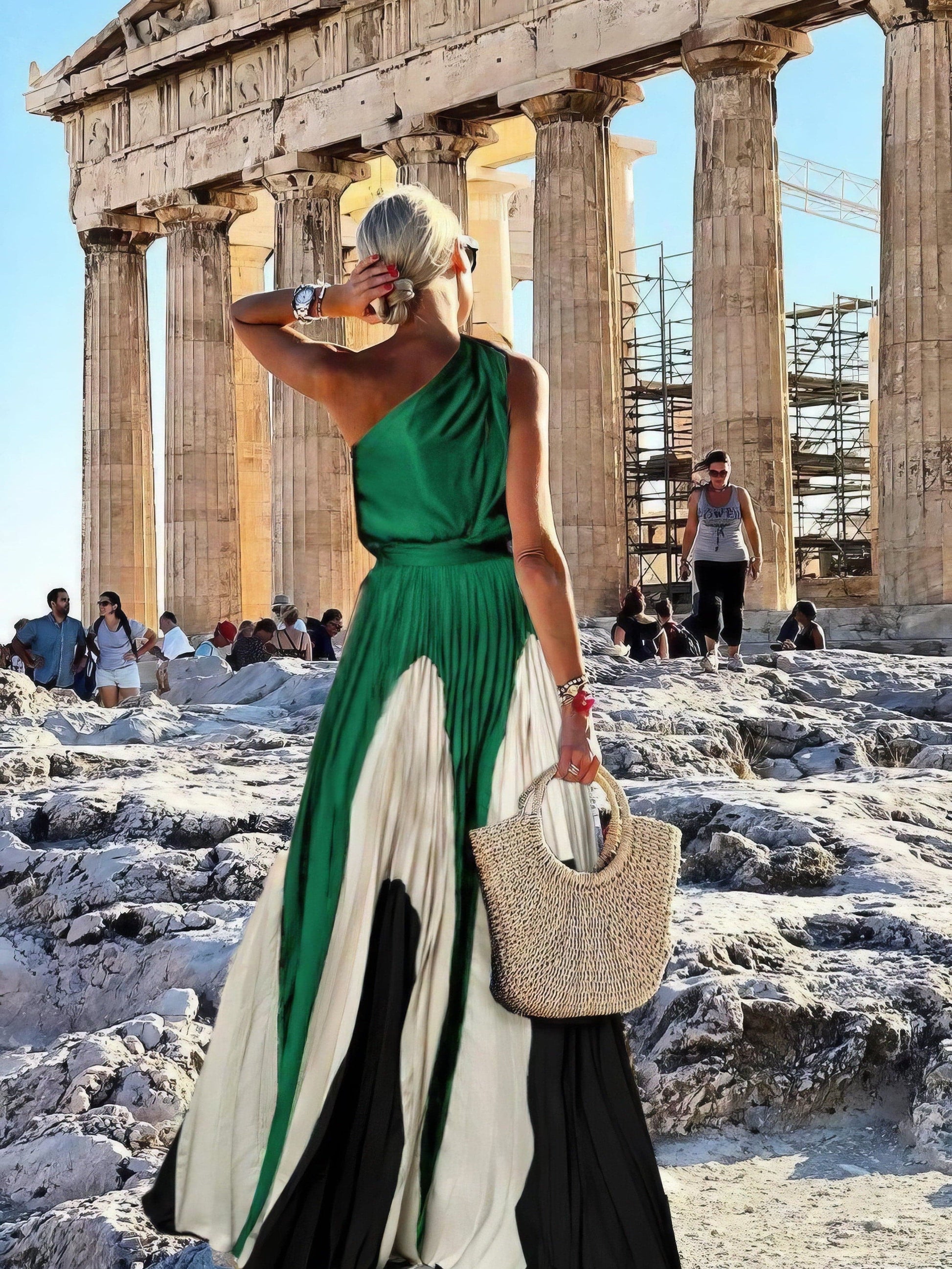 Elegant One Shoulder Colorblock A Line Prom Dress