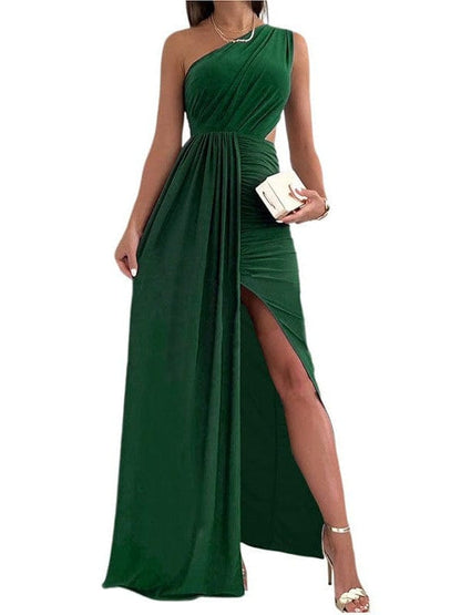 Elegant One Shoulder Colorblock A Line Prom Dress