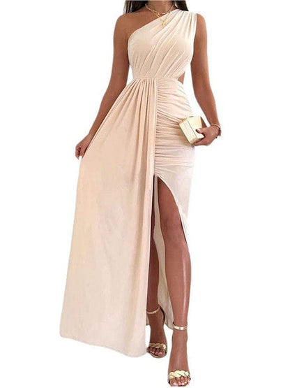 Elegant One Shoulder Colorblock A Line Prom Dress