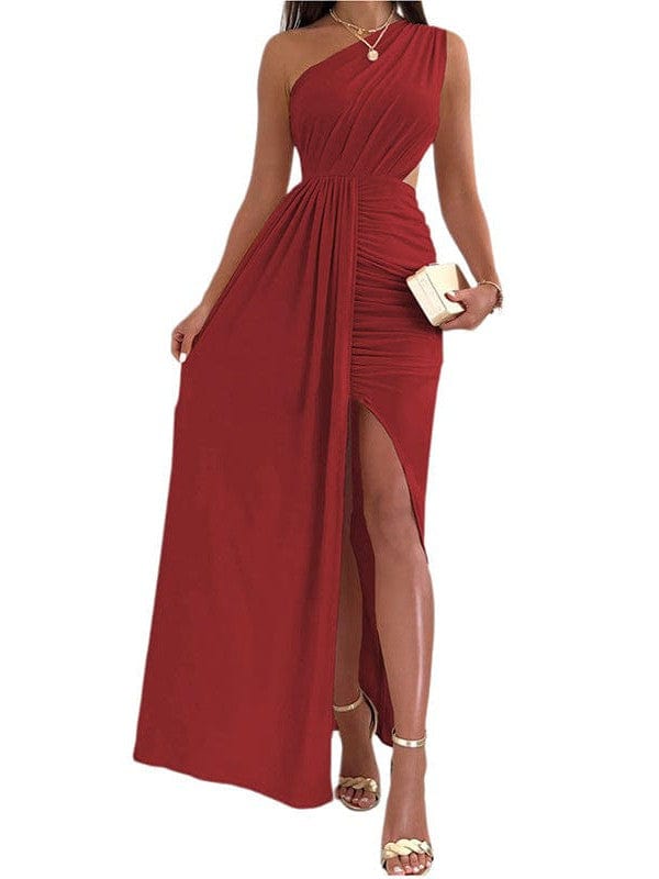 Elegant One Shoulder Colorblock A Line Prom Dress