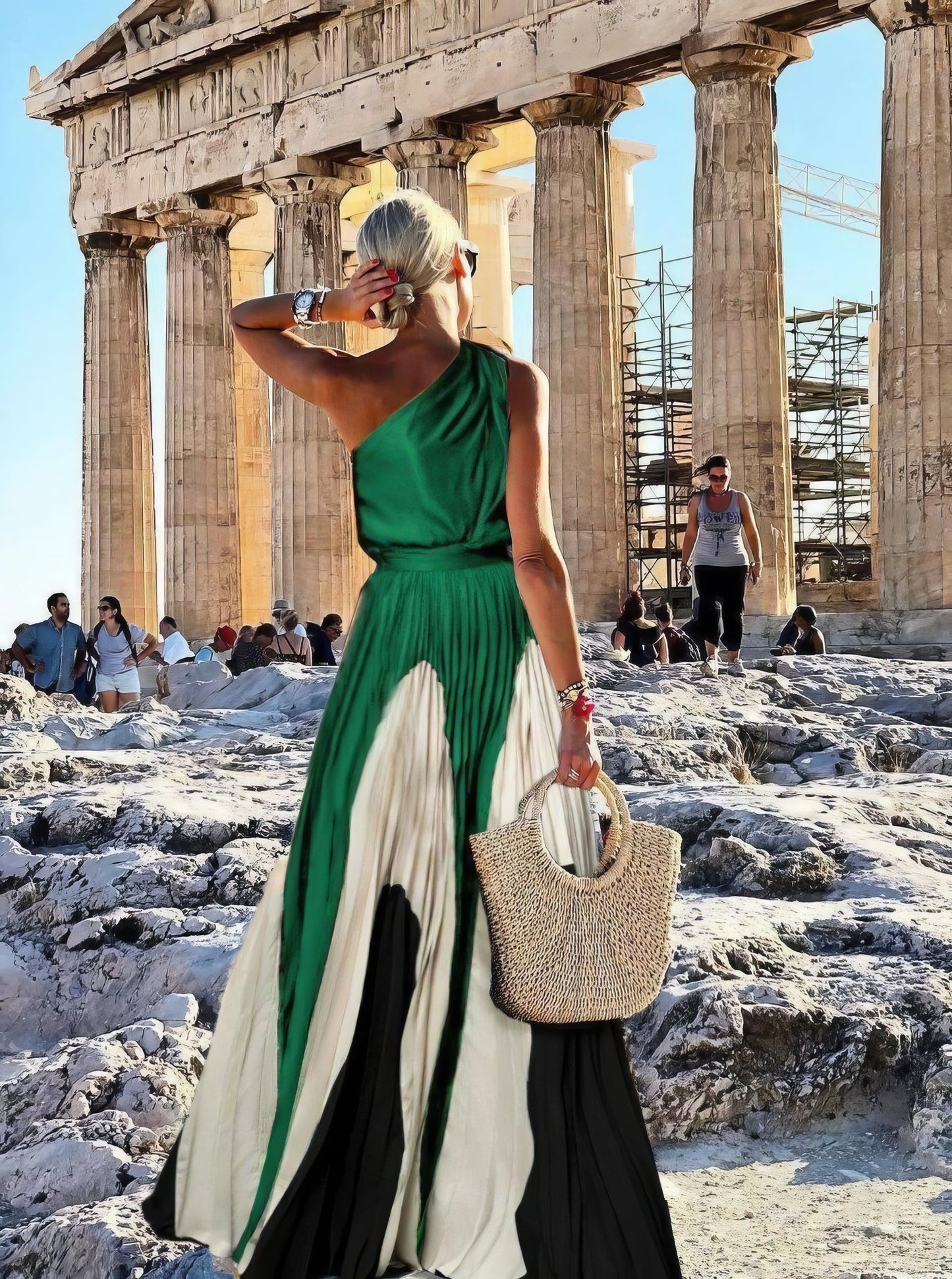 Maxi Dresses - Elegant One Shoulder Colorblock A Line Prom Dress - MsDressly