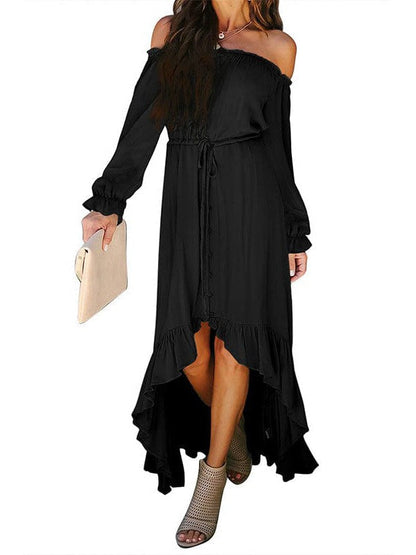 Elegant One-Shoulder Slimming Long Dress with Pleated Skirt