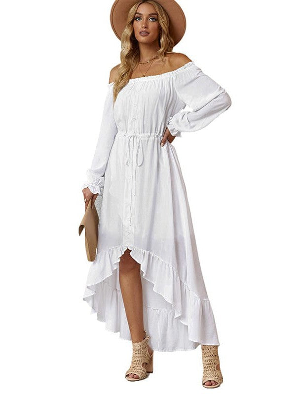 Elegant One-Shoulder Slimming Long Dress with Pleated Skirt