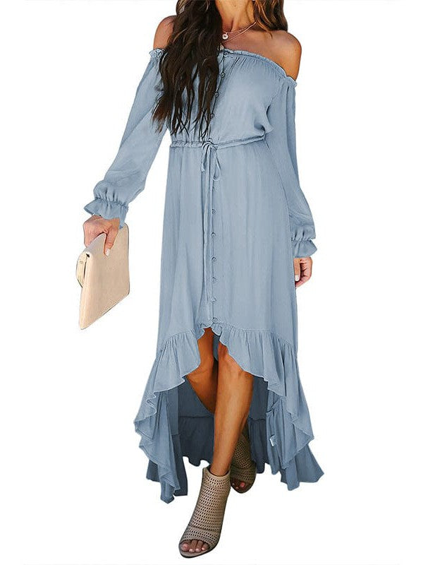 Elegant One-Shoulder Slimming Long Dress with Pleated Skirt