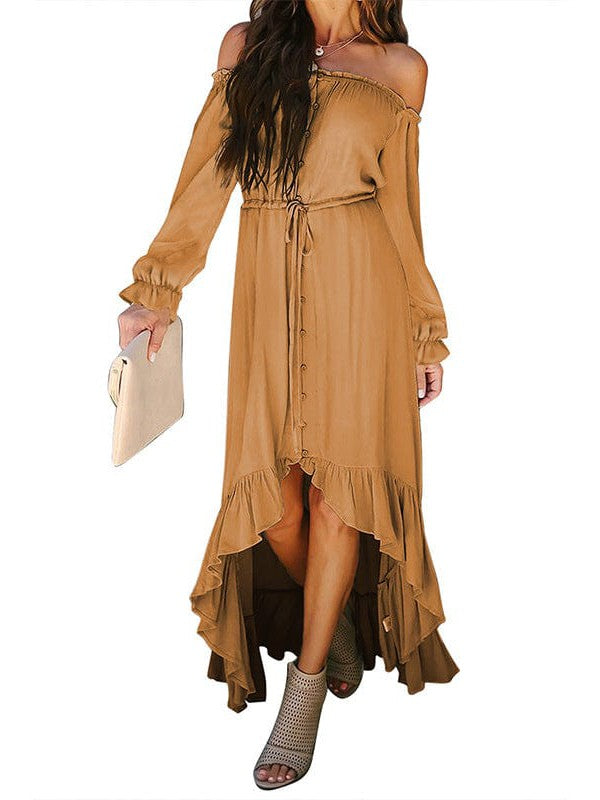 Elegant One-Shoulder Slimming Long Dress with Pleated Skirt