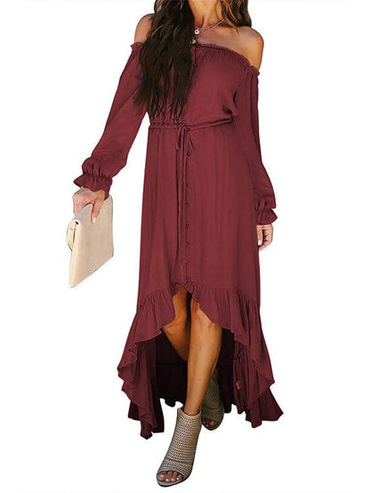 Elegant One-Shoulder Slimming Long Dress with Pleated Skirt