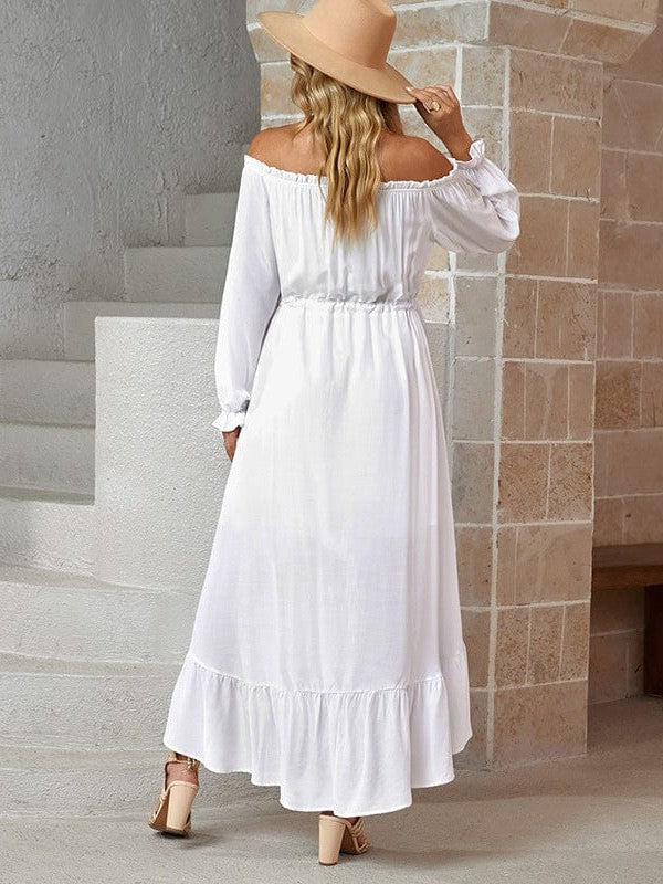 Elegant One-Shoulder Slimming Long Dress with Pleated Skirt