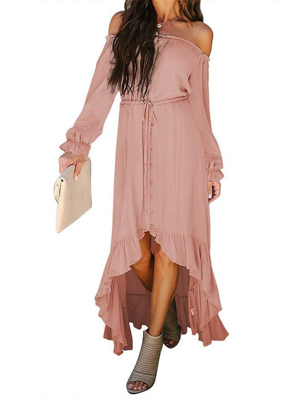 Elegant One-Shoulder Slimming Long Dress with Pleated Skirt