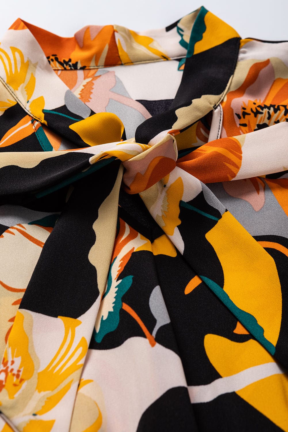 Elegant Orange Floral Print Bow Tie Dress