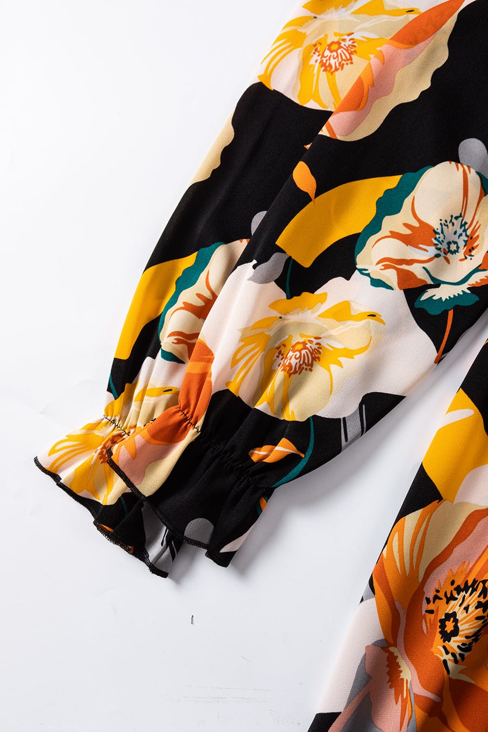 Elegant Orange Floral Print Bow Tie Dress