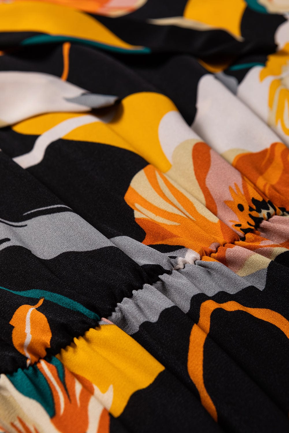 Elegant Orange Floral Print Bow Tie Dress