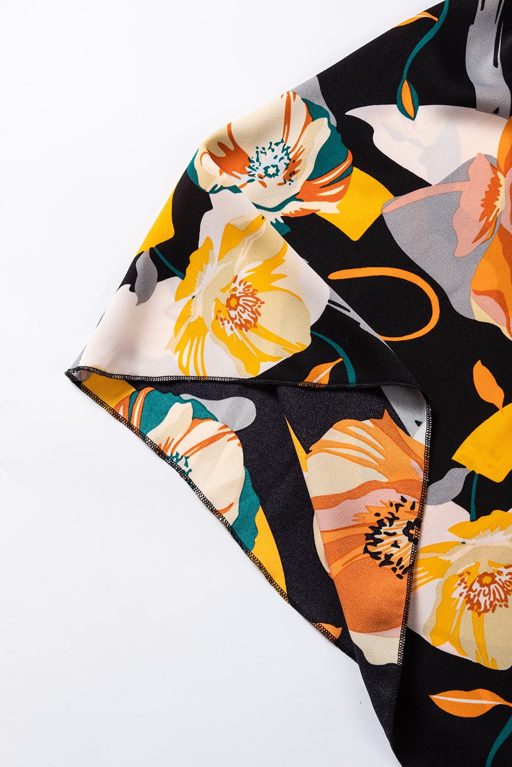 Elegant Orange Floral Print Bow Tie Dress