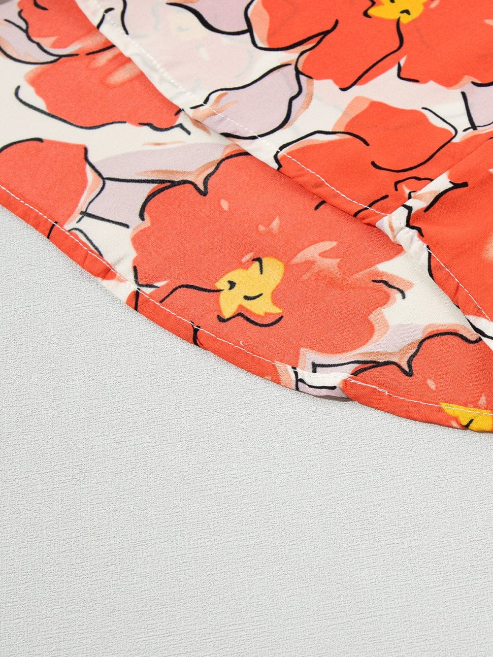 Elegant Orange Floral Ruffle Neck Puff Sleeve Blouse