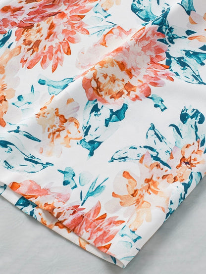 Elegant Orange Floral Wide Leg Jumpsuit with Spaghetti Straps