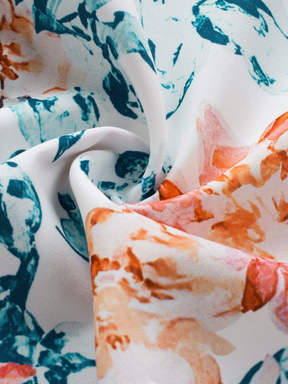 Elegant Orange Floral Wide Leg Jumpsuit with Spaghetti Straps